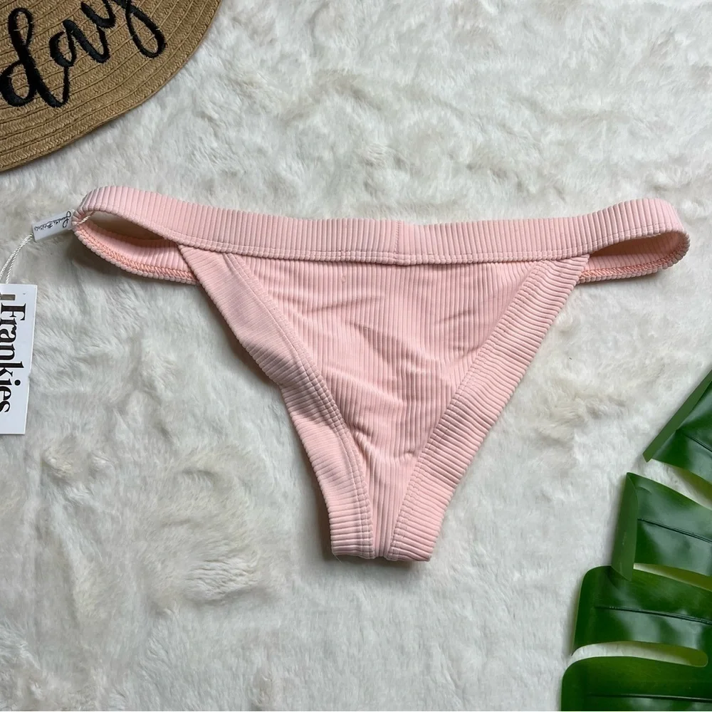 Frankie's Bikinis Cole Light Pink Ribbed Bikini Bottom